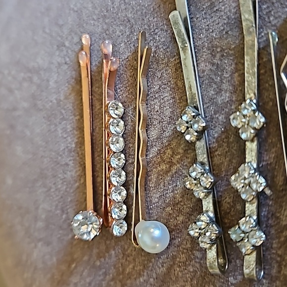 Vintage Assorted Rhinestone Floral Bobby Pin Hair Slides - Picture 4 of 6